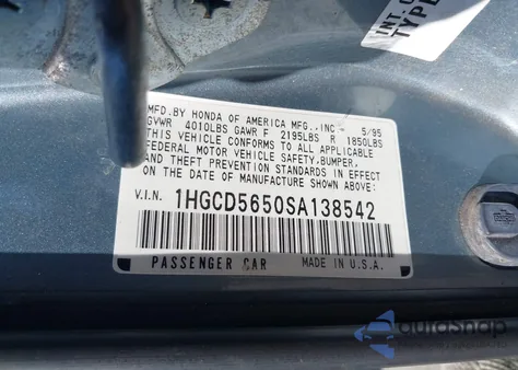 1995 Honda Accord Ex from USA, damaged, VIN 1HGCD5650SA138542